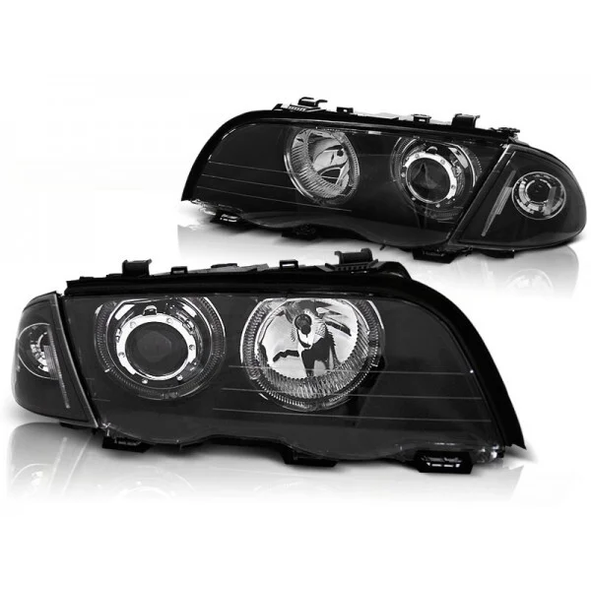 Koplampen Set LED Angel Eyes Zwart BMW 3 Serie E46 1998-2001 Sedan / Touring