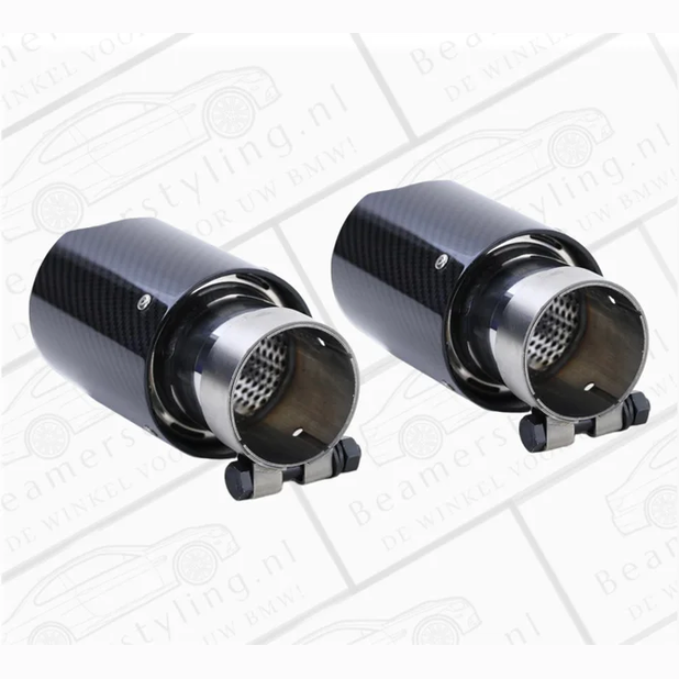 Uitlaat Sierstuk 2X - BMW E81 / E87 / E82 / E88 - Carbon Zwart - 90Mm