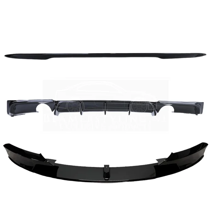 Pakket Deal V6 - BMW F30 | Front Lip - Diffuser - Spoiler | Glanzend Zwart — 2 Uitlaten Links
