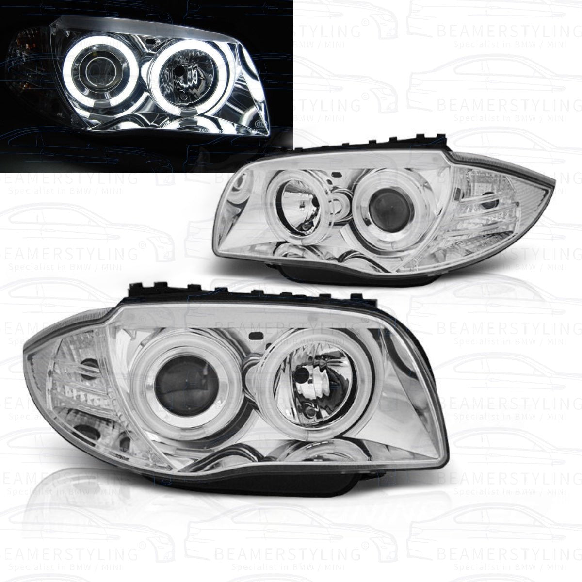 Koplampen - Ccfl Angel Eyes - BMW 1 Serie E81 / E87 & E82 / E88 | Chroom - Beamerstyling.nl