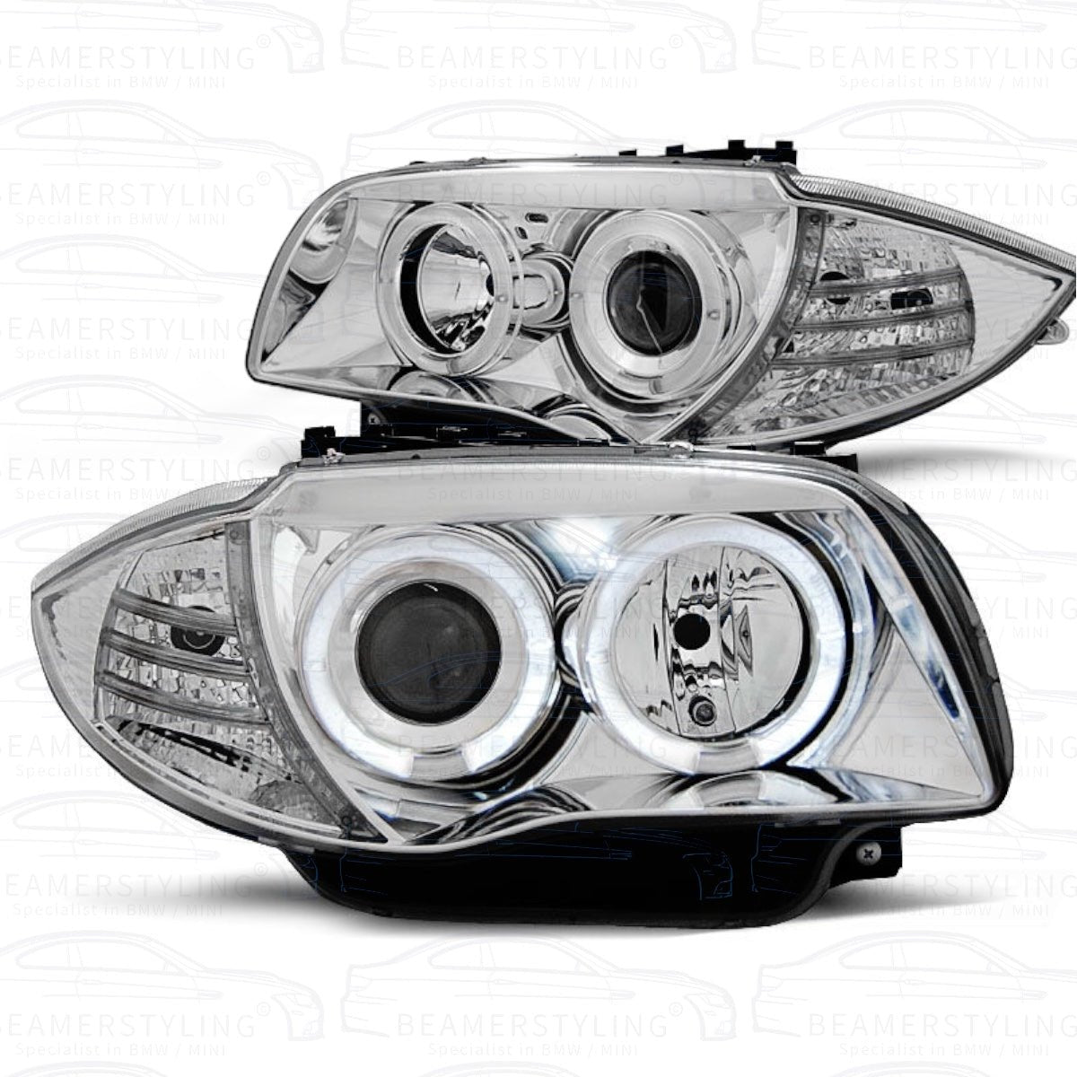 Koplampen H7 - BMW E81 / E87 / E82 / E88 - LED Angel Eyes - Chroom | 04-12 - Beamerstyling.nl