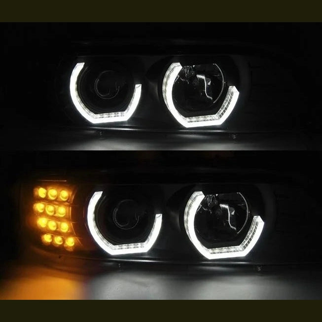 3D LED Angel Eyes Koplampen Zwart H1 BMW 5 Serie E39 1995-2000