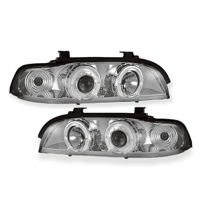 LED Angel Eyes Koplampen Chroom H1 BMW 5 Serie E39 1995-2000 — Met Motor Voor Elektrische Hoogteregeling - Beamerstyling.nl