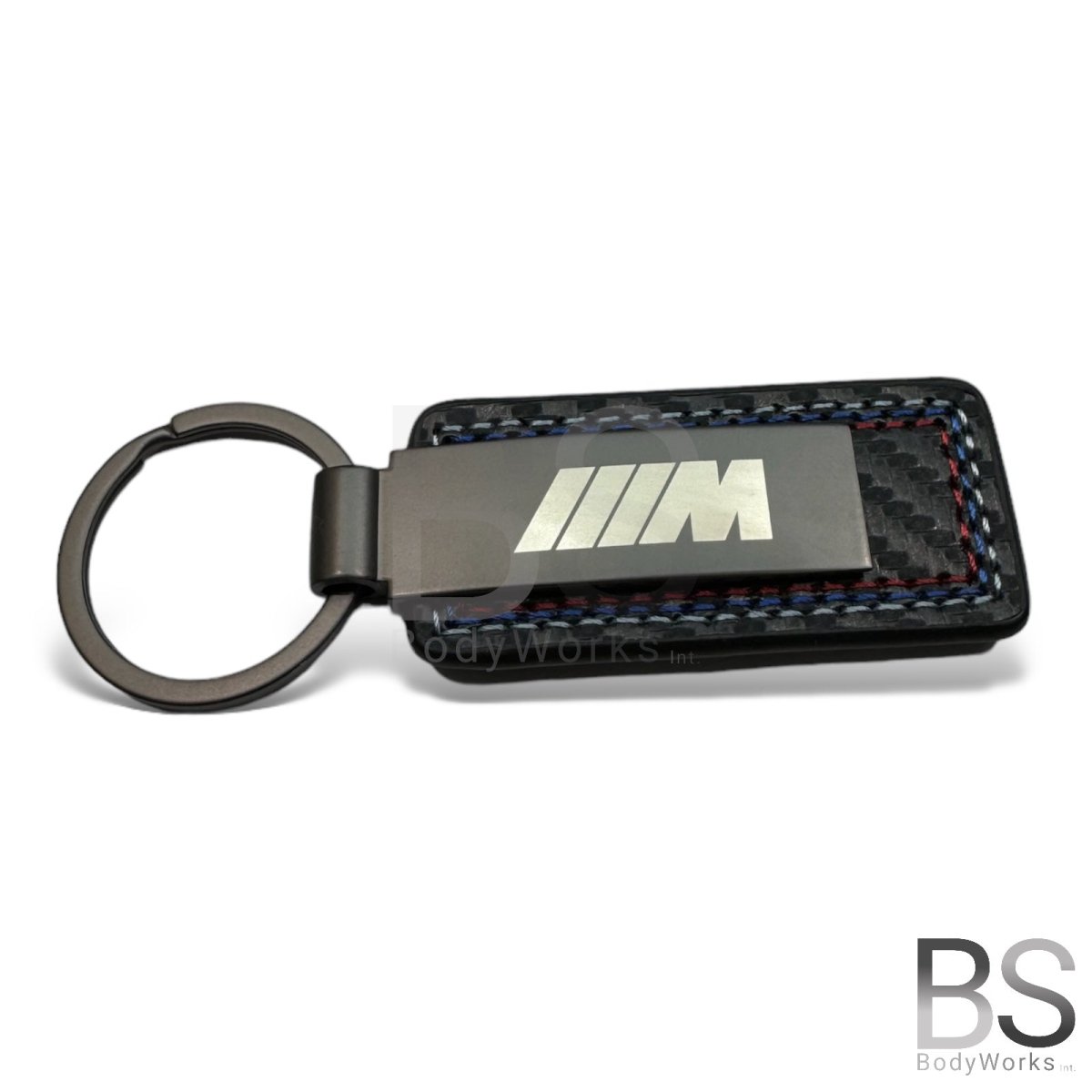 Luxe Sleutelhanger - Leder - Met M Opdruk - Blauw / Rode stiksels - Beamerstyling.nl