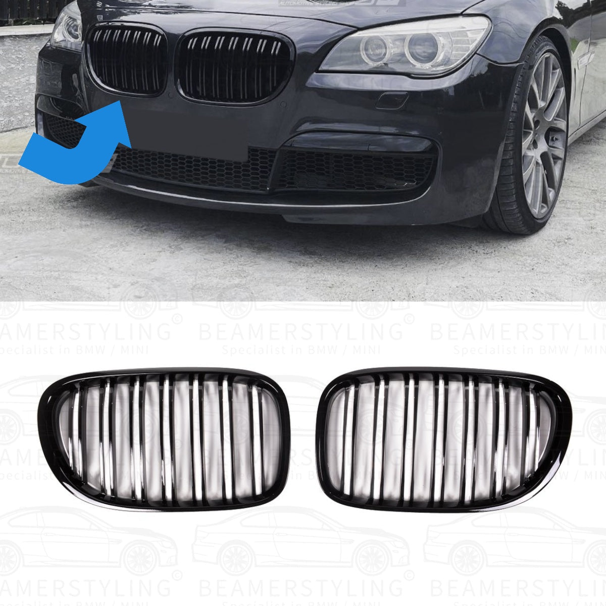 Nieren - BMW 7 Serie F01 / F02 - M Look - Hoogglans Zwart | 2008 - 2015 - Beamerstyling.nl