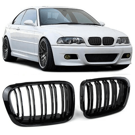 Nieren - BMW E46 Coupe / Cabrio - Hoogglans Zwart - Dubbele Spijlen | 1999 - 2003 - Beamerstyling.nl
