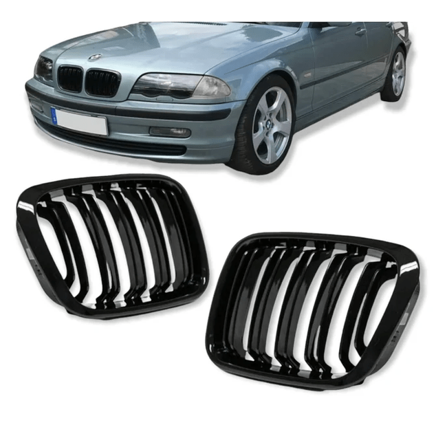 Nieren - BMW E46 Sedan / Touring / Compact - Dubbele Spijlen - Hoogglans Zwart | 98-01 - Beamerstyling.nl