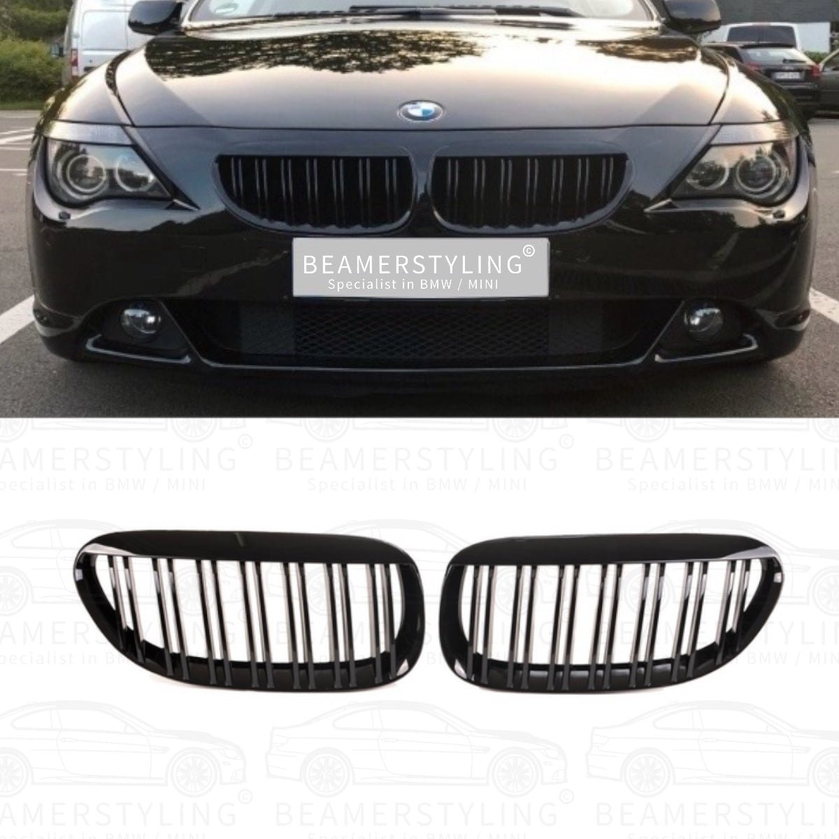 Nieren - BMW E63 / E64 - M Look - Hoogglans Zwart | 04 - 10 - Beamerstyling.nl