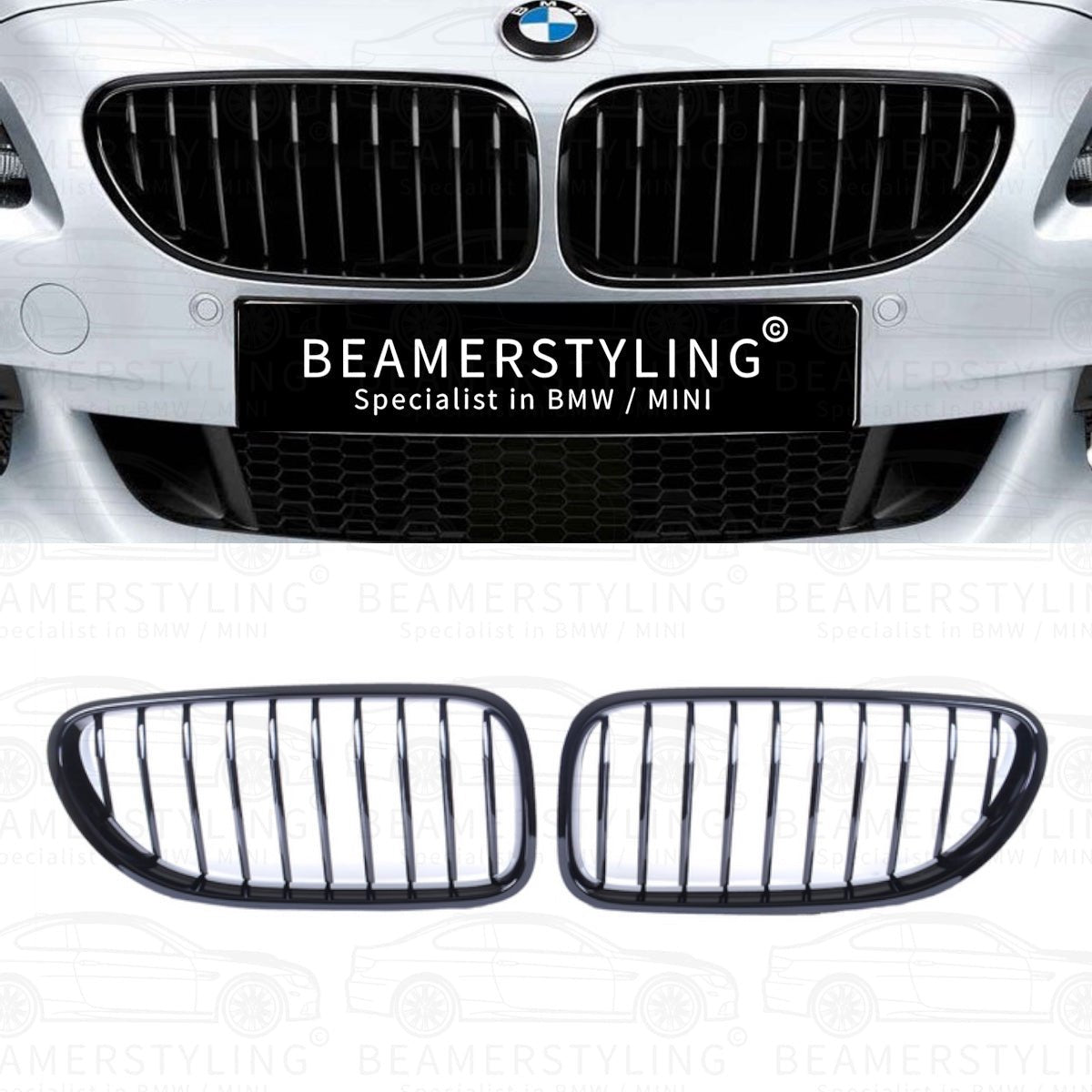 Nieren - BMW F12 / F13 / F06 - Hoogglans Zwart | 11 - 18 - Beamerstyling.nl
