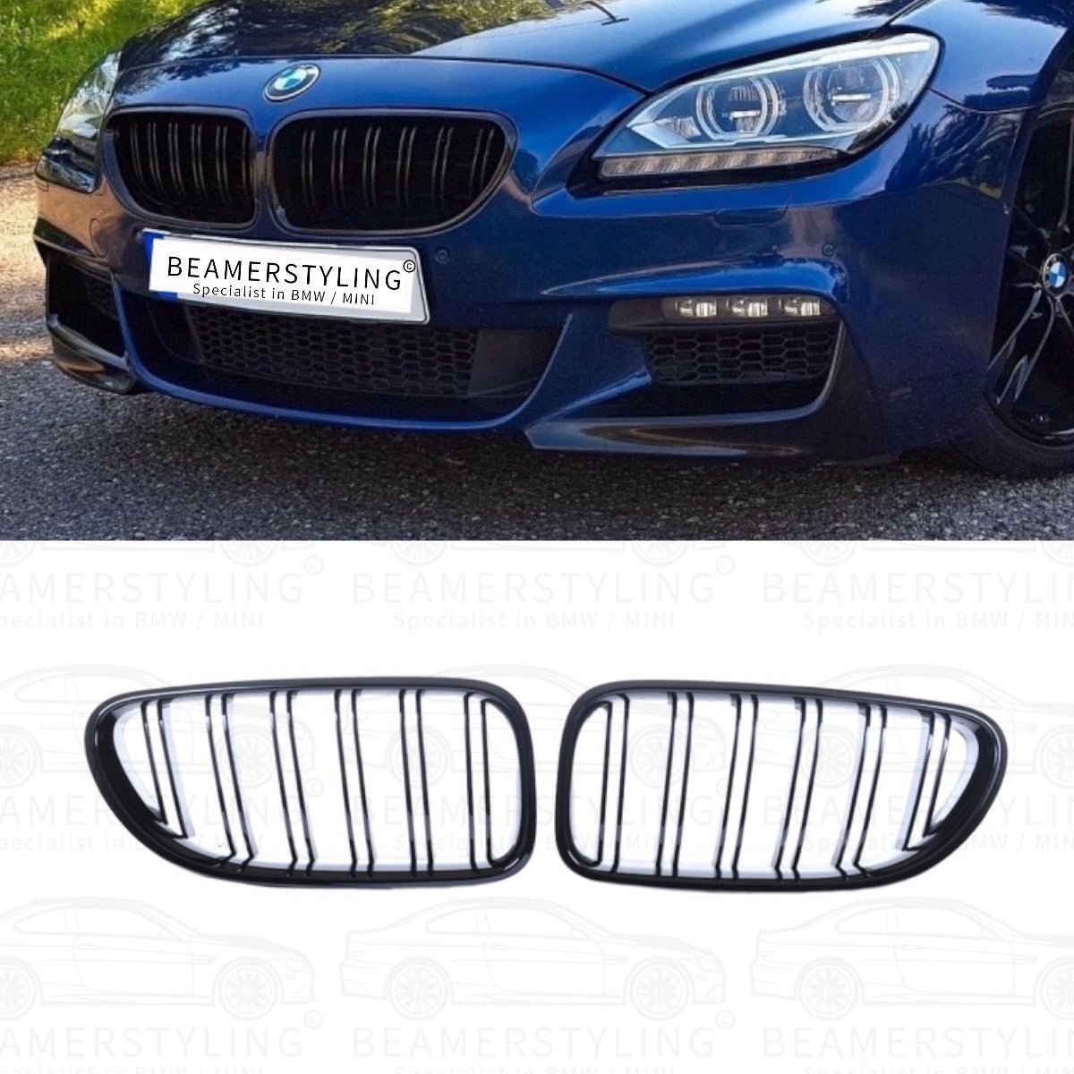 Nieren - BMW F12 / F13 / F06 - M Look - Hoogglans Zwart | 11 - 18 - Beamerstyling.nl