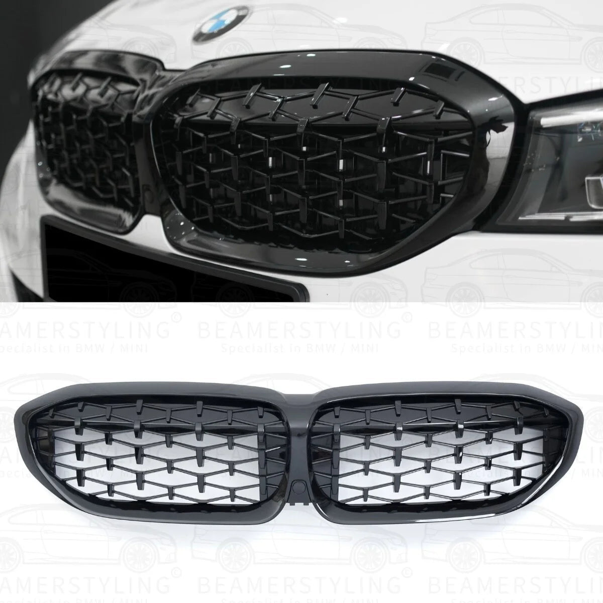 Nieren - BMW G20 / G21 - Diamond - Hoogglans Zwart | 2019 - 2022 - Beamerstyling.nl