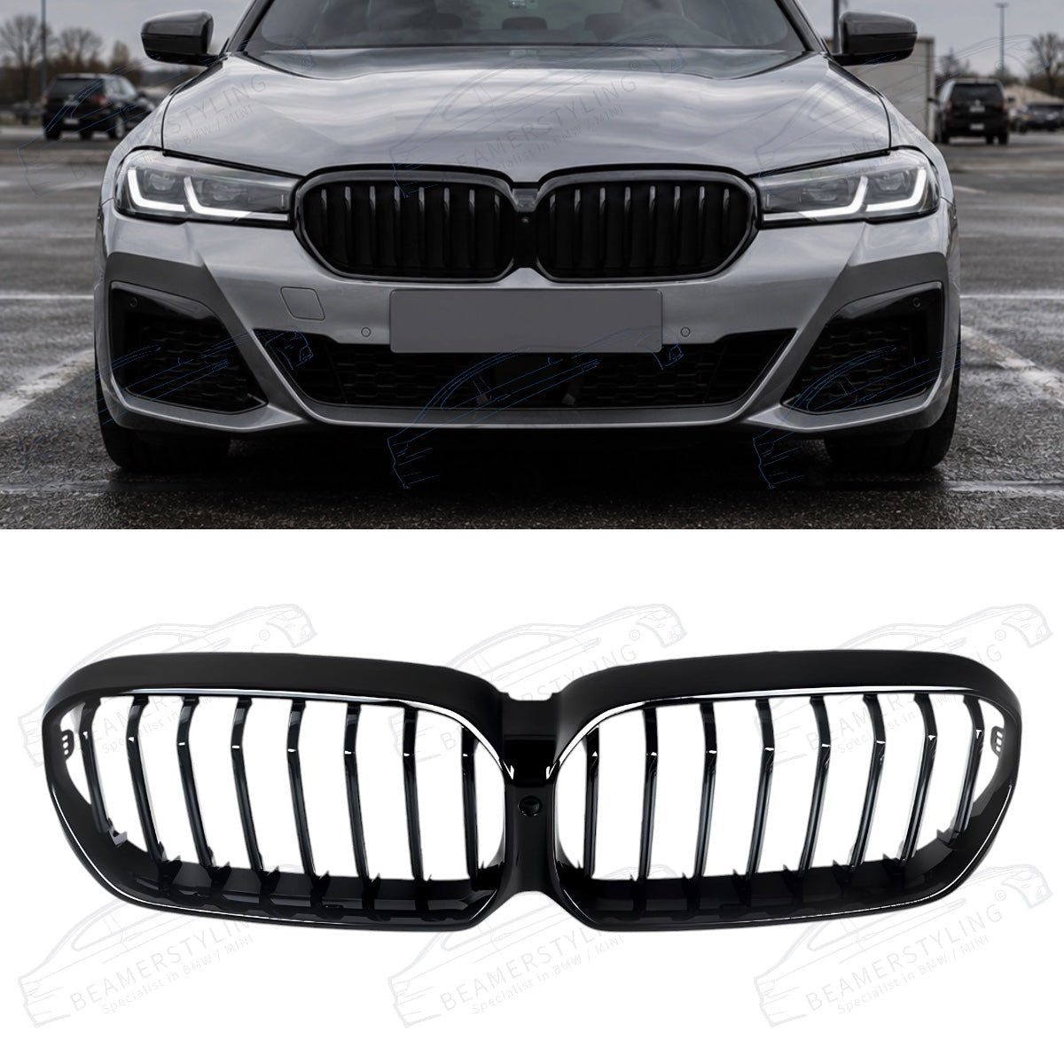 Nieren - BMW G30 / G31 LCI - Hoogglans Zwart | Zonder Camera - Beamerstyling.nl