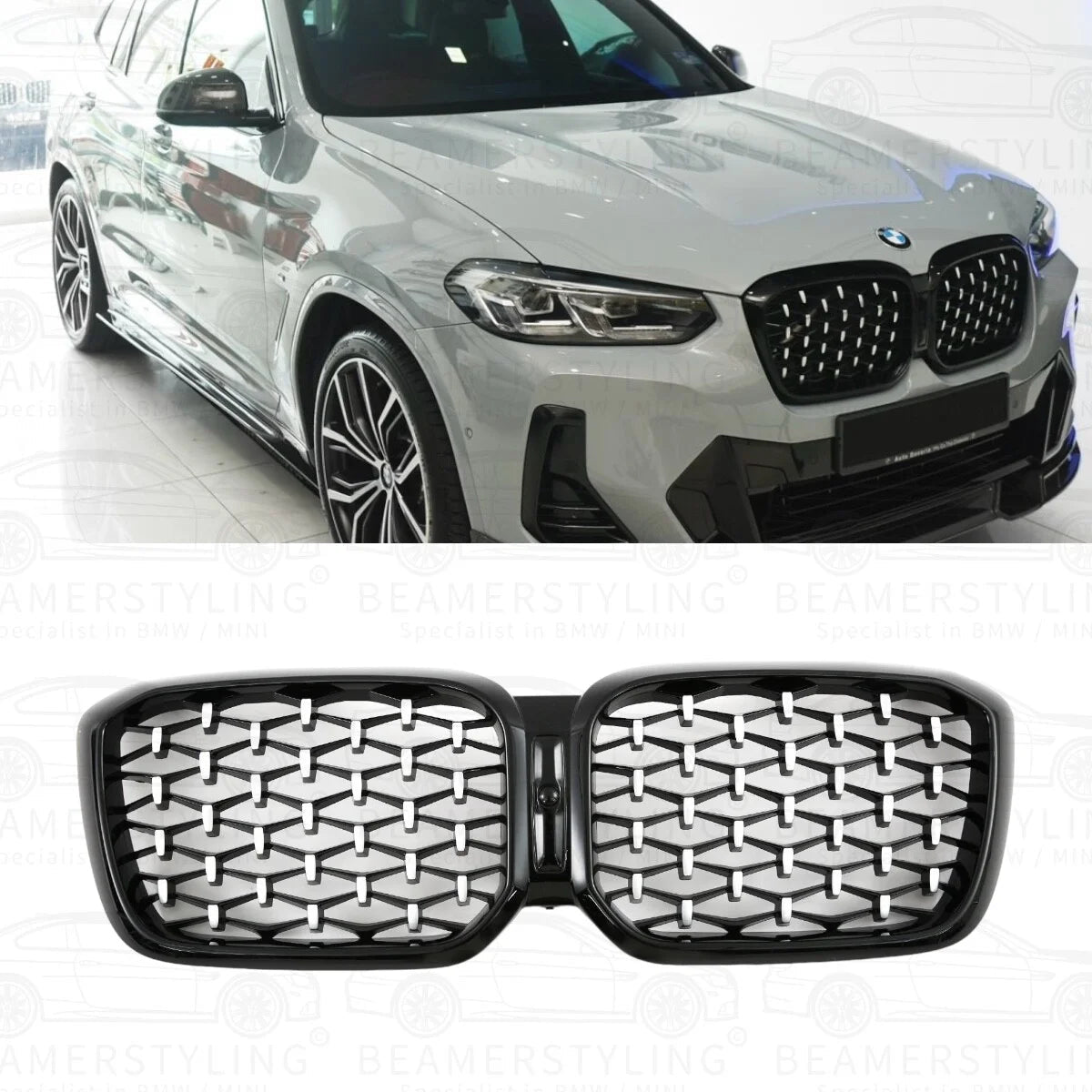 Nieren - BMW X3 G01 LCI / X4 G02 LCI - Diamond - Chroom / Zwart | 2021 - Beamerstyling.nl