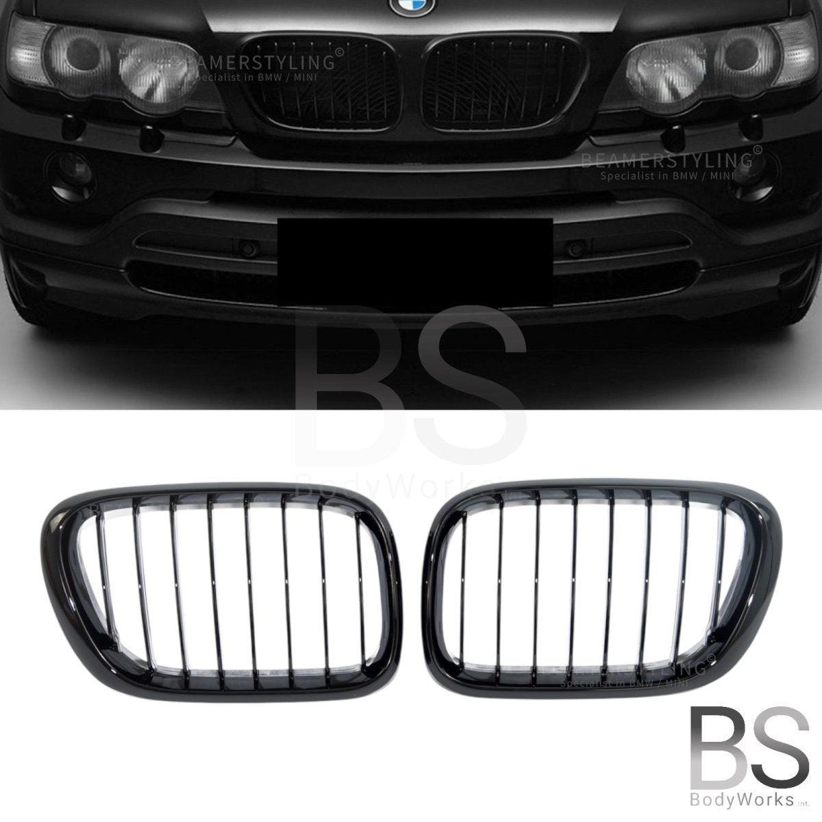 Nieren - BMW X5 E53 - Mp Look - Hoogglans Zwart | 2000 - 11/2003 - Beamerstyling.nl