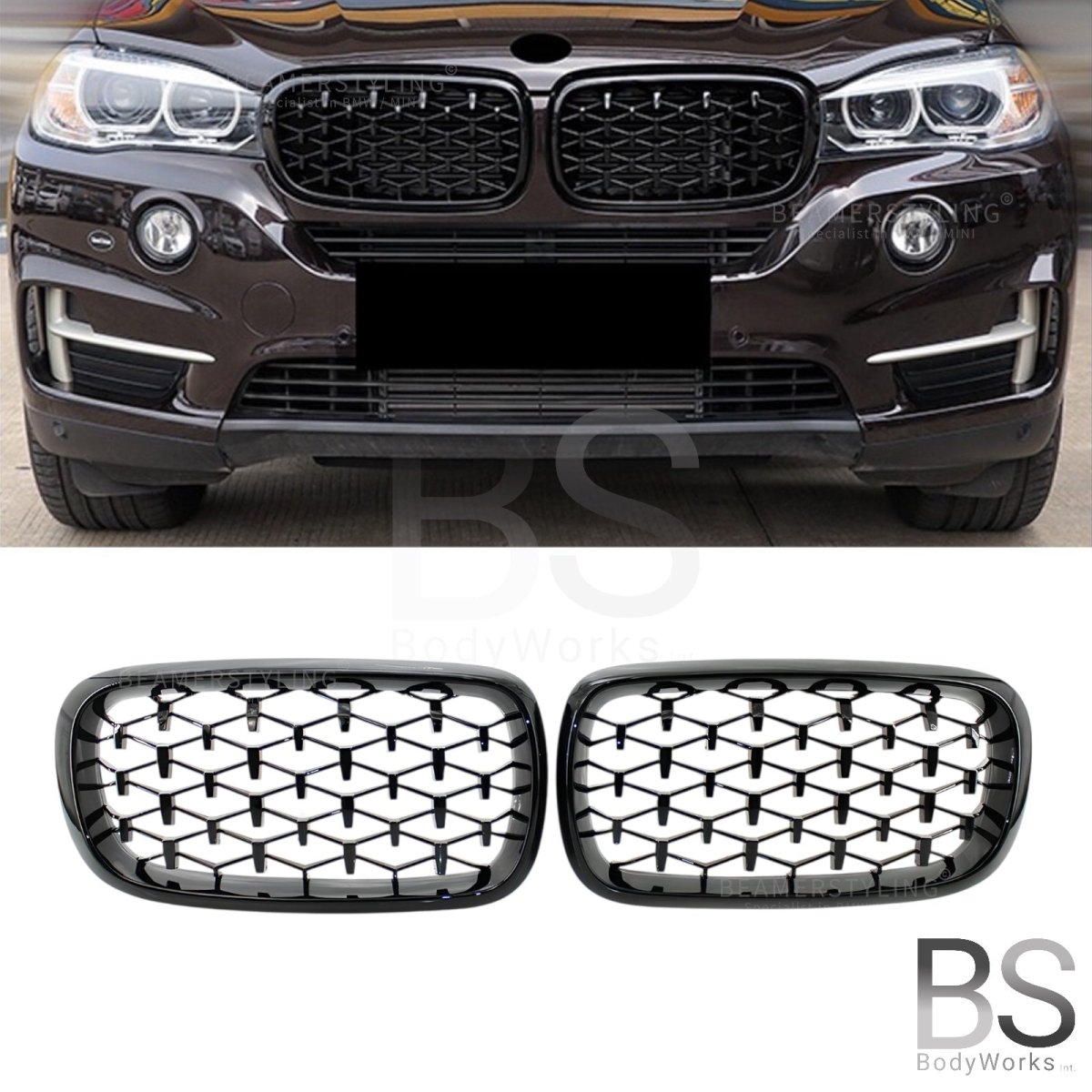 Nieren - BMW X5 F15 / F85 / X6 F16 / F86 - Diamond - Hoogglans Zwart | 2014 - 2019 - Beamerstyling.nl