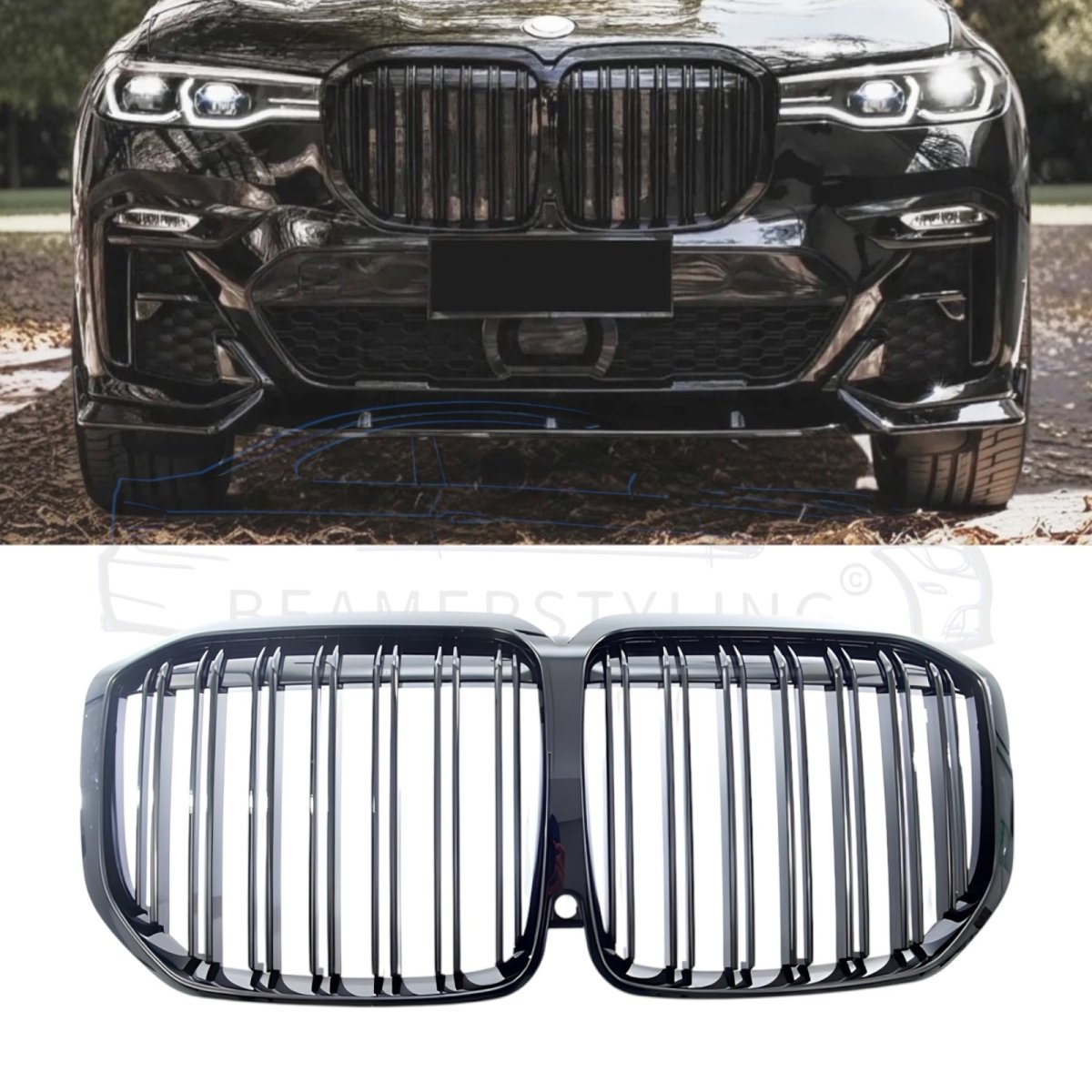 Nieren - BMW X7 G07 - M Look - Met Camera - Hoogglans Zwart | 2019 - 06/2022 - Beamerstyling.nl
