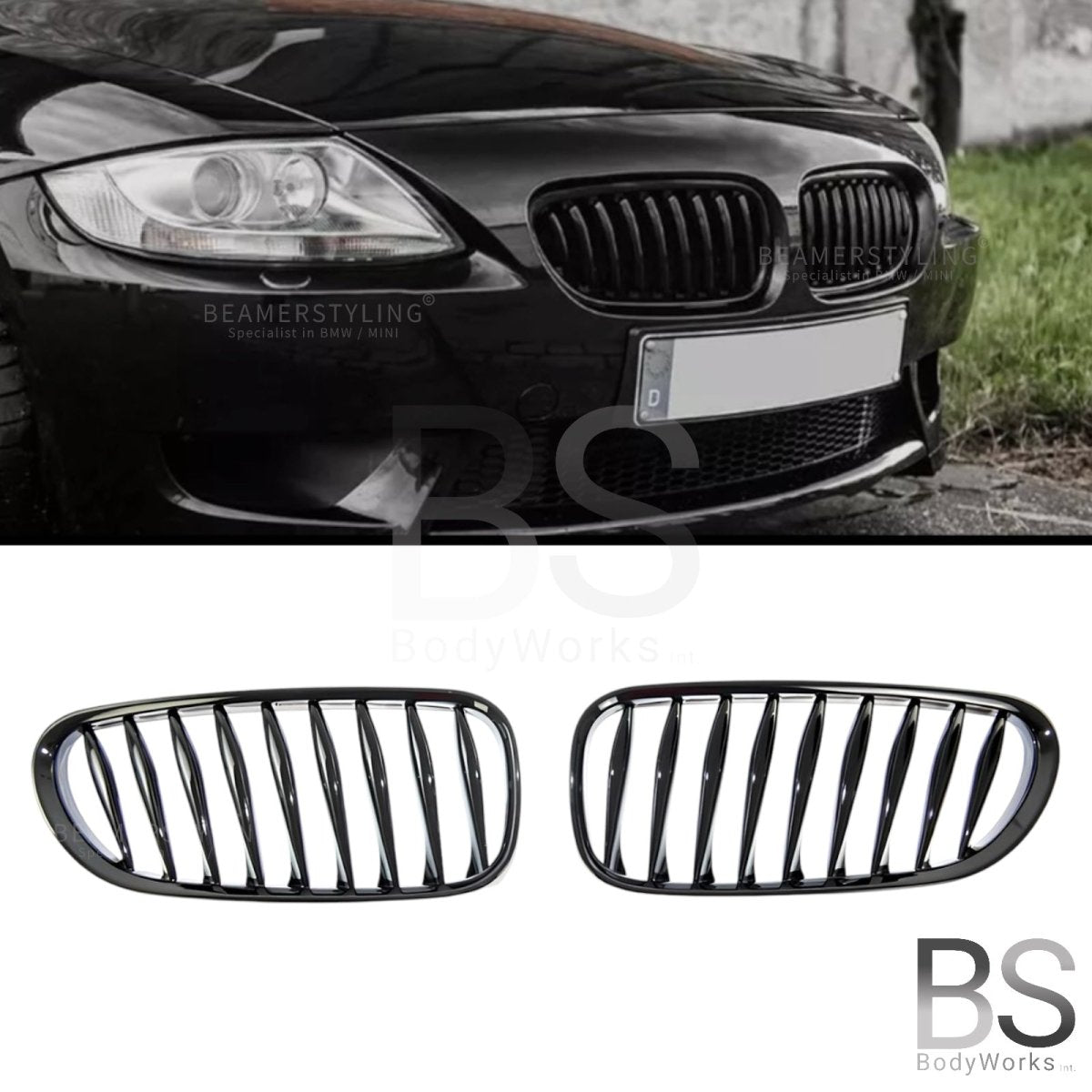Nieren - BMW Z4 E85 / E86 - Hoogglans Zwart | 2003 - 2009 - Beamerstyling.nl