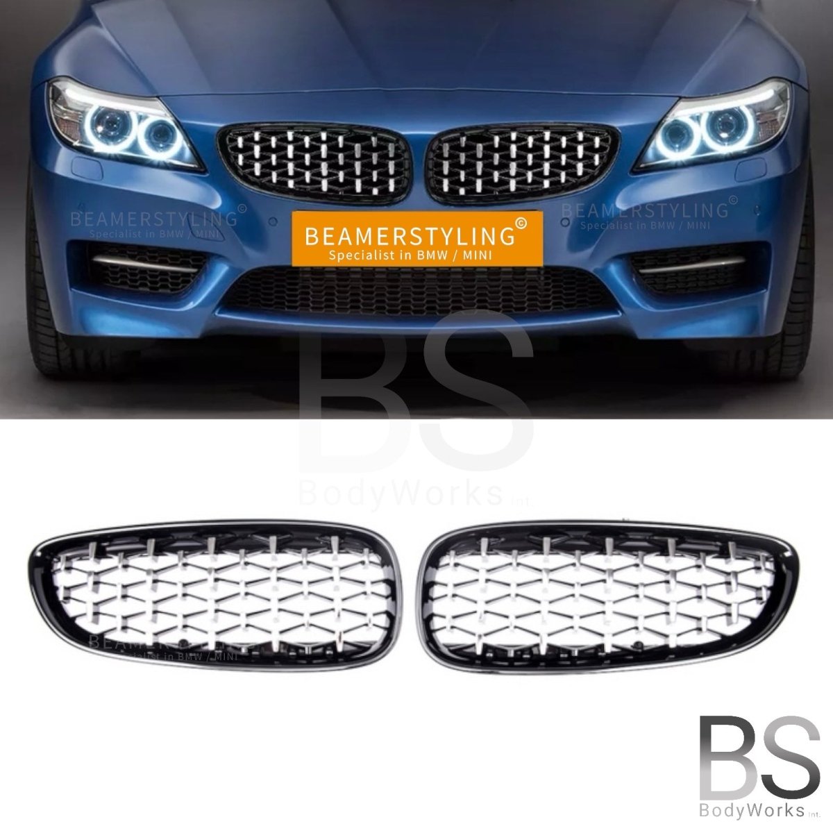 Nieren - BMW Z4 E89 - Diamond - Hoogglans Zwart / Chroom | 2009 - 2016 - Beamerstyling.nl