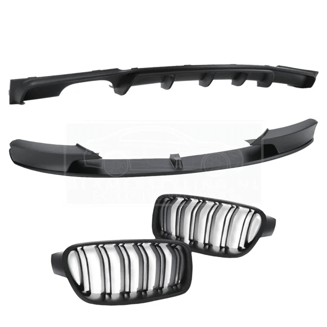 Pakket Deal V3 - BMW F30 / F31 | Diffuser - Front Lip - Nieren | Mat Zwart — 335I/340I 1 Uitlaat Links + Rechts - Beamerstyling.nl