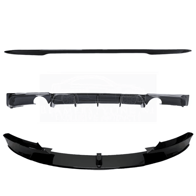Pakket Deal V6 - BMW F30 | Front Lip - Diffuser - Spoiler | Glanzend Zwart — 2 Uitlaten Links - Beamerstyling.nl