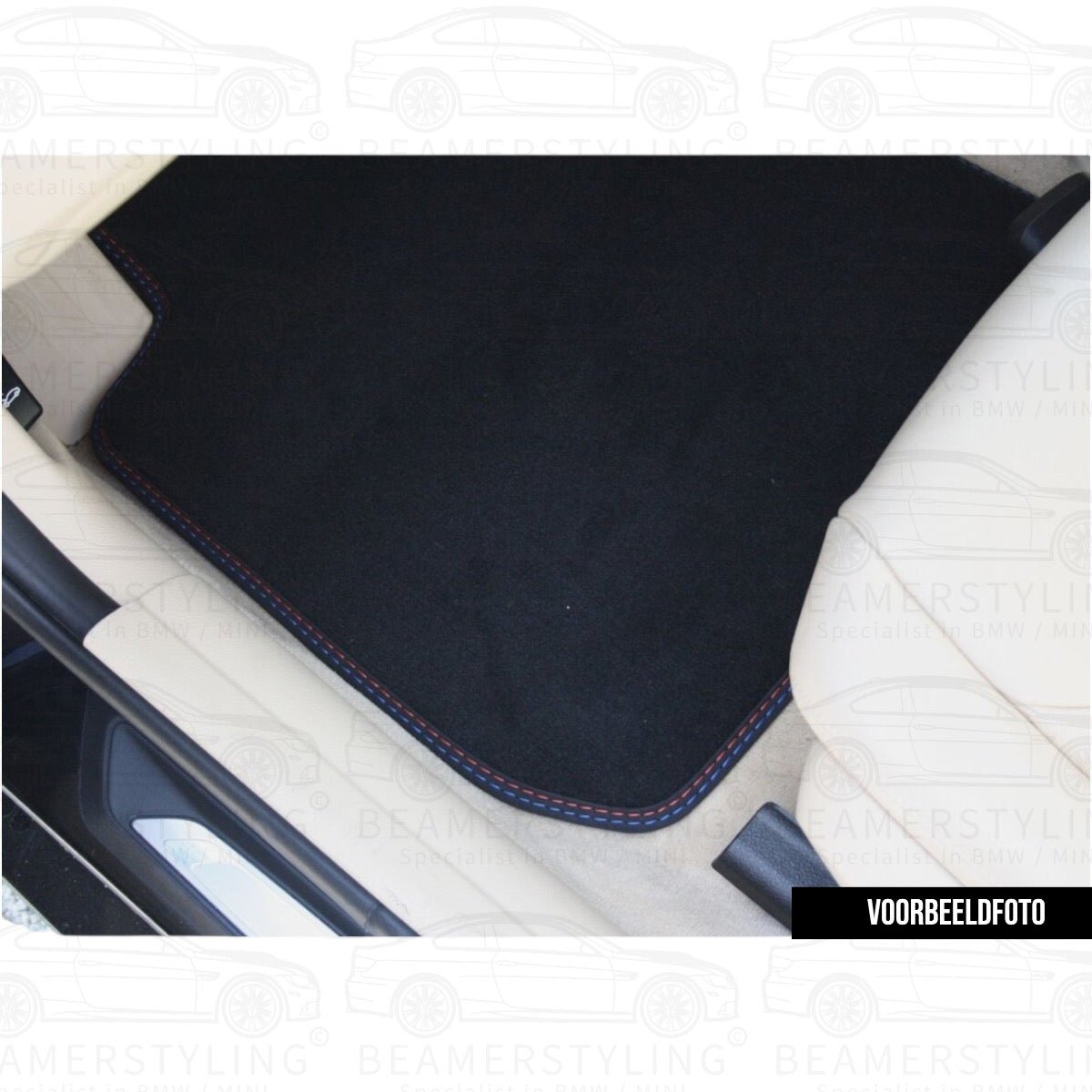 Premium Vloermatten - BMW 5 Serie E60 / E61 - Blauw/Rode Stiksels - Velours | 2003 - 2010 - Beamerstyling.nl