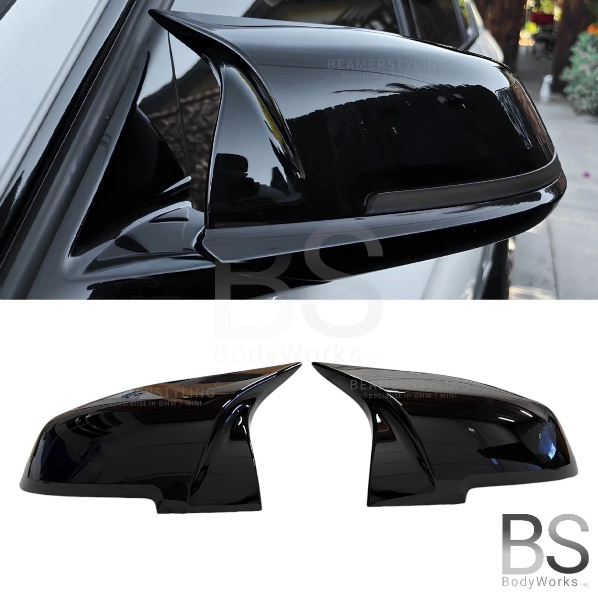 Spiegelkappen - BMW F20 / F21 / F22 / F87 / F23 / F30 / F31 / F32 / F33 / F34 / F36 / I3 / E84 - M Look - Hoogglans Zwart - Beamerstyling.nl