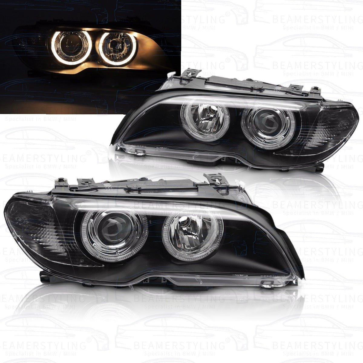Xenon Koplampen - BMW E46 Coupe / Cabrio - D2S/H7 - Halogeen Angel Eyes | 03 - 07 - Beamerstyling.nl